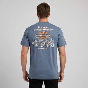 Harley Davidson Raleigh NC Dealer Shirt Men’s 2XL Blue Graphic Biker Tee